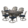 MEETWARM 7-Piece Outdoor Patio Dining Set, All-Weather Cast Aluminum Patio Conversation Set For Backyard Garden Deck With 6 Cushioned Swivel Rocker Chairs, 1 Rectangular Table - Thumbnail Image 2