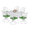 MEETWARM 7-Piece Outdoor Patio Dining Set, All-Weather Cast Aluminum Patio Conversation Set For Backyard Garden Deck With 6 Cushioned Swivel Rocker Chairs, 1 Rectangular Table - Thumbnail Image 4