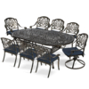 MEETWARM 9-Piece Outdoor Patio Dining Set, All-Weather Cast Aluminum Patio Conversation Set With 2 Swivel Rocker Chairs, 6 Stationary, 1 Oval Table, 8 Cushions, 2" Umbrella Hole - Thumbnail Image 2