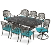 MEETWARM 9-Piece Outdoor Patio Dining Set, All-Weather Cast Aluminum Patio Conversation Set With 2 Swivel Rocker Chairs, 6 Stationary, 1 Oval Table, 8 Cushions, 2" Umbrella Hole - Thumbnail Image 3