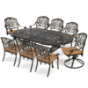 MEETWARM 9-Piece Outdoor Patio Dining Set, All-Weather Cast Aluminum Patio Conversation Set With 2 Swivel Rocker Chairs, 6 Stationary, 1 Oval Table, 8 Cushions, 2" Umbrella Hole - Thumbnail Image 4