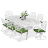 MEETWARM 9-Piece Outdoor Patio Dining Set, All-Weather Cast Aluminum Patio Conversation Set With 2 Swivel Rocker Chairs, 6 Stationary, 1 Oval Table, 8 Cushions, 2" Umbrella Hole - Thumbnail Image 5