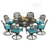MEETWARM 9-Piece Outdoor Patio Dining Set, All-Weather Cast Aluminum Patio Conversation Set- 8 Cushioned Swivel Rocker, 61" Round Patio Dining Table W/Detachable Lazy Susan/Umbrella Hole, UPC: 774113656897 - Thumbnail Image 2