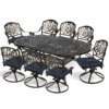 MEETWARM 9-Piece Outdoor Patio Dining Set, All-Weather Cast Aluminum Patio Conversation Set For Backyard Garden Deck With 8 Cushioned Swivel Rocker Chairs, 1 Oval Table, 2" Umbrella Hole - Thumbnail Image 2