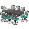 MEETWARM 9-Piece Outdoor Patio Dining Set, All-Weather Cast Aluminum Patio Conversation Set For Backyard Garden Deck With 8 Cushioned Swivel Rocker Chairs, 1 Oval Table, 2" Umbrella Hole - Thumbnail Image 3