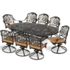 MEETWARM 9-Piece Outdoor Patio Dining Set, All-Weather Cast Aluminum Patio Conversation Set For Backyard Garden Deck With 8 Cushioned Swivel Rocker Chairs, 1 Oval Table, 2" Umbrella Hole - Thumbnail Image 4