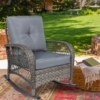 MEETWARM Outdoor Wicker Rocking Chair, Rattan Patio Rocker Chairs With Cushion And Steel Frame - Thumbnail Image 2