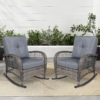 MEETWARM Outdoor Wicker Patio Rocking Chair Cushioned Rattan Rocker Chair For Porch, Deck, Poolside With Steel Frame, Weather-Resistant Cushions, Set Of 2 - Thumbnail Image 2