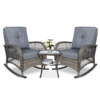 MEETWARM 3 Pieces Outdoor Wicker Rocking Chair Set, Patio Conversation Bistro Set, Rattan Rocker Chairs Set With Glass-Top Coffee Table And Cushions For Porch & Backyard - Thumbnail Image 2