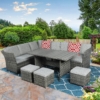 MEETWARM 7 Pieces Wicker Patio Furniture Set Outdoor Conversation Set All Weather Rattan Sectional Sofa Couch Garden Dining Table Chair Set With Ottoman - Thumbnail Image 2