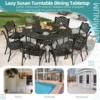 MEETWARM 9-Piece Outdoor Furniture Dining Set, All Weather Cast Aluminum Patio Garden Set- 8 Chairs, 61" Round Patio Dining Table With Detachable Lazy Susan, Umbrella Hole - Thumbnail Image 8