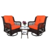 MEETWARM 3-Piece Patio Wicker Conversation Bistro Set Cushioned, Outdoor Swivel Rocking Chairs Rattan Furniture Sets With Thickened Cushion And Glass-Top Coffee Table - Thumbnail Image 2