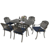 MEETWARM 7-Piece Outdoor Furniture Dining Set, All Weather Cast Aluminum Patio Garden Set With 6 Chairs, 1 Rectangular Table, 2" Umbrella Hole - Thumbnail Image 2