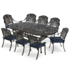 MEETWARM 9-Piece Outdoor Furniture Dining Set, All Weather Cast Aluminum Patio Garden Set With 8 Chairs, 1 Oval Table, 2" Umbrella Hole, Dark Bronze - Thumbnail Image 2