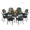 MEETWARM 9-Piece Outdoor Furniture Dining Set, All Weather Cast Aluminum Patio Garden Set With 8 Chairs, 61" Round Patio Dining Table With Detachable Lazy Susan, 2" Umbrella Hole - Thumbnail Image 2