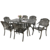 MEETWARM 7-Piece Outdoor Furniture Dining Set, All Weather Cast Aluminum Patio Garden Set With 6 Chairs, 1 Rectangular Table, 2" Umbrella Hole - Thumbnail Image 3