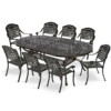 MEETWARM 9-Piece Outdoor Furniture Dining Set, All Weather Cast Aluminum Patio Garden Set With 8 Chairs, 1 Oval Table, 2" Umbrella Hole, Dark Bronze - Thumbnail Image 3