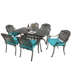MEETWARM 7-Piece Outdoor Furniture Dining Set, All Weather Cast Aluminum Patio Garden Set With 6 Chairs, 1 Rectangular Table, 2" Umbrella Hole - Thumbnail Image 4