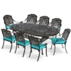 MEETWARM 9-Piece Outdoor Furniture Dining Set, All Weather Cast Aluminum Patio Garden Set With 8 Chairs, 1 Oval Table, 2" Umbrella Hole, Dark Bronze - Thumbnail Image 4