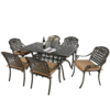 MEETWARM 7-Piece Outdoor Furniture Dining Set, All Weather Cast Aluminum Patio Garden Set With 6 Chairs, 1 Rectangular Table, 2" Umbrella Hole - Thumbnail Image 5