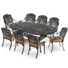 MEETWARM 9-Piece Outdoor Furniture Dining Set, All Weather Cast Aluminum Patio Garden Set With 8 Chairs, 1 Oval Table, 2" Umbrella Hole, Dark Bronze - Thumbnail Image 5