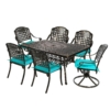 MEETWARM 7-Piece Outdoor Patio Dining Set, All-Weather Cast Aluminum Patio Conversation Set With 4 Stationary, 2 Swivel Rocker Chairs, 1 Rectangular Table, 6 Cushions, 2" Umbrella Hole - Thumbnail Image 3