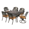 MEETWARM 7-Piece Outdoor Patio Dining Set, All-Weather Cast Aluminum Patio Conversation Set With 4 Stationary, 2 Swivel Rocker Chairs, 1 Rectangular Table, 6 Cushions, 2" Umbrella Hole - Thumbnail Image 4