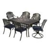 MEETWARM 7-Piece Outdoor Patio Dining Set, All-Weather Cast Aluminum Patio Conversation Set With 4 Stationary, 2 Swivel Rocker Chairs, 1 Rectangular Table, 6 Cushions, 2" Umbrella Hole - Thumbnail Image 2