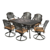 MEETWARM 7-Piece Outdoor Patio Dining Set, All-Weather Cast Aluminum Patio Conversation Set With 6 Cushioned Swivel Rocker Chairs For Backyard Garden Deck, 1 Rectangular Table - Thumbnail Image 4