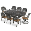 MEETWARM 9-Piece Outdoor Patio Dining Set, All-Weather Cast Aluminum Patio Conversation Set With 6 Stationary, 2 Swivel Rocker Chairs, 1 Oval Table, 8 Cushions, 2" Umbrella Hole - Thumbnail Image 4
