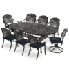 MEETWARM 9-Piece Outdoor Patio Dining Set, All-Weather Cast Aluminum Patio Conversation Set With 6 Stationary, 2 Swivel Rocker Chairs, 1 Oval Table, 8 Cushions, 2" Umbrella Hole - Thumbnail Image 2