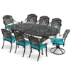MEETWARM 9-Piece Outdoor Patio Dining Set, All-Weather Cast Aluminum Patio Conversation Set With 6 Stationary, 2 Swivel Rocker Chairs, 1 Oval Table, 8 Cushions, 2" Umbrella Hole - Thumbnail Image 3