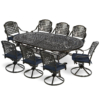 MEETWARM 9-Piece Outdoor Patio Dining Set, All-Weather Cast Aluminum Patio Conversation Set With 8 Cushioned Swivel Rocker Chairs For Backyard Garden Deck, 1 Oval Table, 2" Umbrella Hole - Thumbnail Image 2