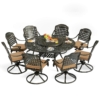 MEETWARM Outdoor 9-Piece Patio Dining Set, All-Weather Cast Aluminum Patio Conversation Set- 8 Cushioned Swivel Rocker, 61" Round Patio Dining Table W/Detachable Lazy Susan/Umbrella Hole - Thumbnail Image 4