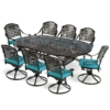 MEETWARM 9-Piece Outdoor Patio Dining Set, All-Weather Cast Aluminum Patio Conversation Set With 8 Cushioned Swivel Rocker Chairs For Backyard Garden Deck, 1 Oval Table, 2" Umbrella Hole - Thumbnail Image 3