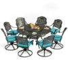 MEETWARM Outdoor 9-Piece Patio Dining Set, All-Weather Cast Aluminum Patio Conversation Set- 8 Cushioned Swivel Rocker, 61" Round Patio Dining Table W/Detachable Lazy Susan/Umbrella Hole - Thumbnail Image 3
