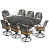 MEETWARM 9-Piece Outdoor Patio Dining Set, All-Weather Cast Aluminum Patio Conversation Set With 8 Cushioned Swivel Rocker Chairs For Backyard Garden Deck, 1 Oval Table, 2" Umbrella Hole - Thumbnail Image 4