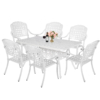 MEETWARM 7-Piece Outdoor Furniture Dining Set, All Weather Cast Aluminum Patio Garden Set With 6 Chairs, 1 Rectangular Table, 2" Umbrella Hole - Thumbnail Image 6