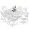 MEETWARM 9-Piece Outdoor Furniture Dining Set, All Weather Cast Aluminum Patio Garden Set With 8 Chairs, 1 Oval Table, 2" Umbrella Hole, Dark Bronze - Thumbnail Image 6
