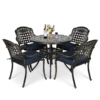 MEETWARM 5 Piece Patio Dining Set, Outdoor All-Weather Cast Aluminum Dining Table Set, Patio Furniture Set For Backyard Garden Deck, Include 4 Chairs, And 1 Round Table With Umbrella Hole - Thumbnail Image 2