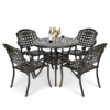 MEETWARM 5 Piece Patio Dining Set, Outdoor All-Weather Cast Aluminum Dining Table Set, Patio Furniture Set For Backyard Garden Deck, Include 4 Chairs, And 1 Round Table With Umbrella Hole - Thumbnail Image 3