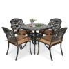 MEETWARM 5 Piece Patio Dining Set, Outdoor All-Weather Cast Aluminum Dining Table Set, Patio Furniture Set For Backyard Garden Deck, Include 4 Chairs, And 1 Round Table With Umbrella Hole - Thumbnail Image 5