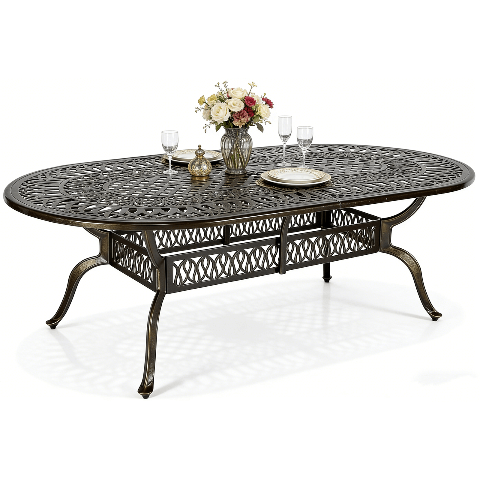 MEETWARM Outdoor 84" Oval Patio Dining Table, All Weather Cast Aluminum Large Patio Furniture Table Fits For 6-8 Person With 2" Umbrella Hole