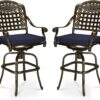 MEETWARM 2 Piece Outdoor Patio Swivel Bar Stools, All-Weather Cast Aluminum Bar Height Bistro Chairs With Cushions, Outdoor Furniture Bar Dining Chair Set For Garden Deck Backyard - Thumbnail Image 3
