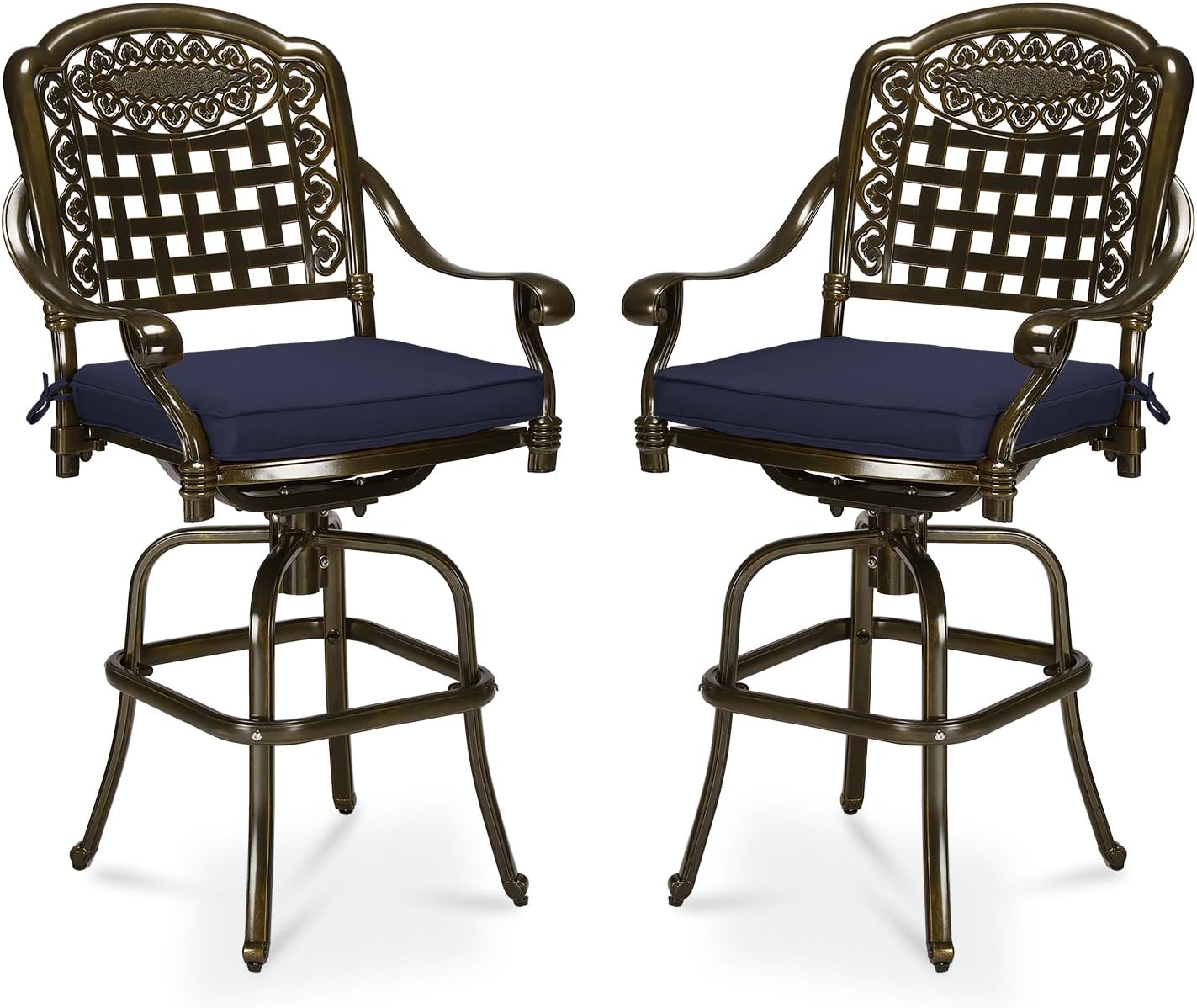 MEETWARM 2 Piece Outdoor Patio Swivel Bar Stools, All-Weather Cast Aluminum Bar Height Bistro Chairs With Cushions, Outdoor Furniture Bar Dining Chair Set For Garden Deck Backyard - Image 3
