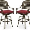 MEETWARM 2 Piece Outdoor Patio Swivel Bar Stools, All-Weather Cast Aluminum Bar Height Bistro Chairs With Cushions, Outdoor Furniture Bar Dining Chair Set For Garden Deck Backyard - Thumbnail Image 2