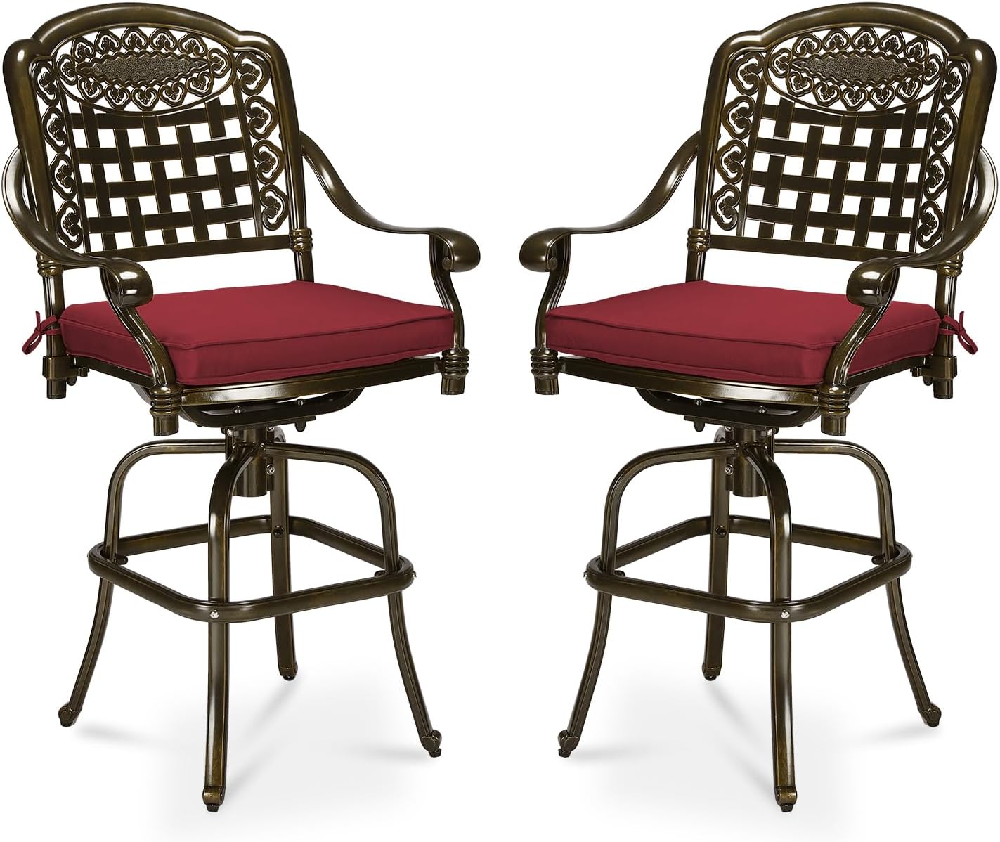 MEETWARM 2 Piece Outdoor Patio Swivel Bar Stools, All-Weather Cast Aluminum Bar Height Bistro Chairs With Cushions, Outdoor Furniture Bar Dining Chair Set For Garden Deck Backyard - Image 2