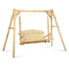 MEETWARM Wooden 2-Seat Porch Swing With A-Frame Stand, Outdoor Patio Swing Chair Bench W/Slatted Design, Outside Swing Bench W/550lbs High Capacity For Garden Patio Backyard Porch - Thumbnail Image 2