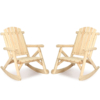 MEETWARM Wooden Adirondack Rocking Chair, Patio Log Rocker Outdoor Lounge Chair With Slatted Wooden Design, High Fanned Back & Classic Rustic Style For Garden Patio Backyard (Set Of 2) - Thumbnail Image 2