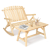 MEETWARM Outdoor Wood Rocking Bench Set, Patio Bistro Set-2 Person Rustic Adirondack Rocker With Side Table, Slatted Seat/High Backrest, Patio Rocking Furniture Set For Garden Backyard Porch - Thumbnail Image 2